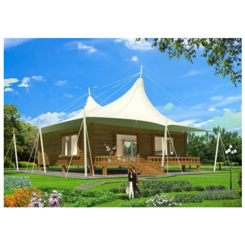 Forró eladó előre gyártott házak PVDF \/ PTFE szövet anyagból Tábor sátor üvegfalú szálloda Glamping sátrak a Jungle Resort számára